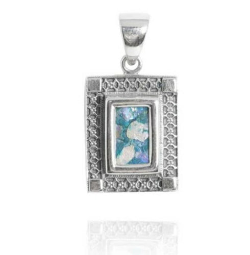 Rectangle Roman Glass Silver Pendant