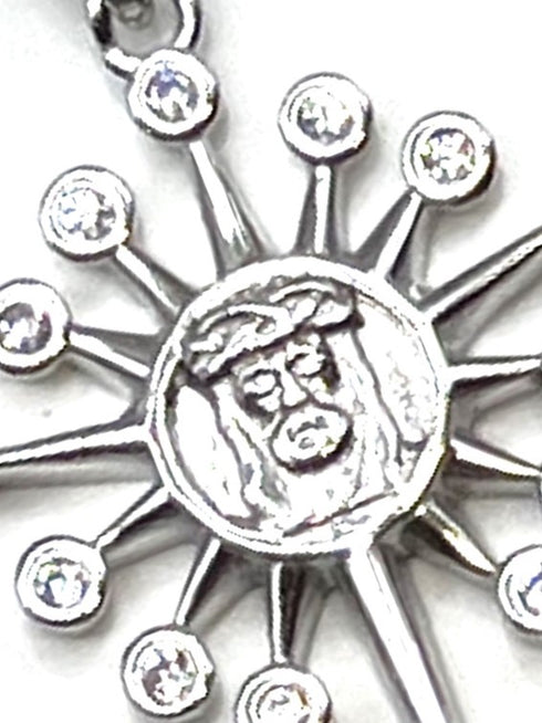 Sterling Silver Elegant Star Of Bethlehem with Jesus Face Pendant